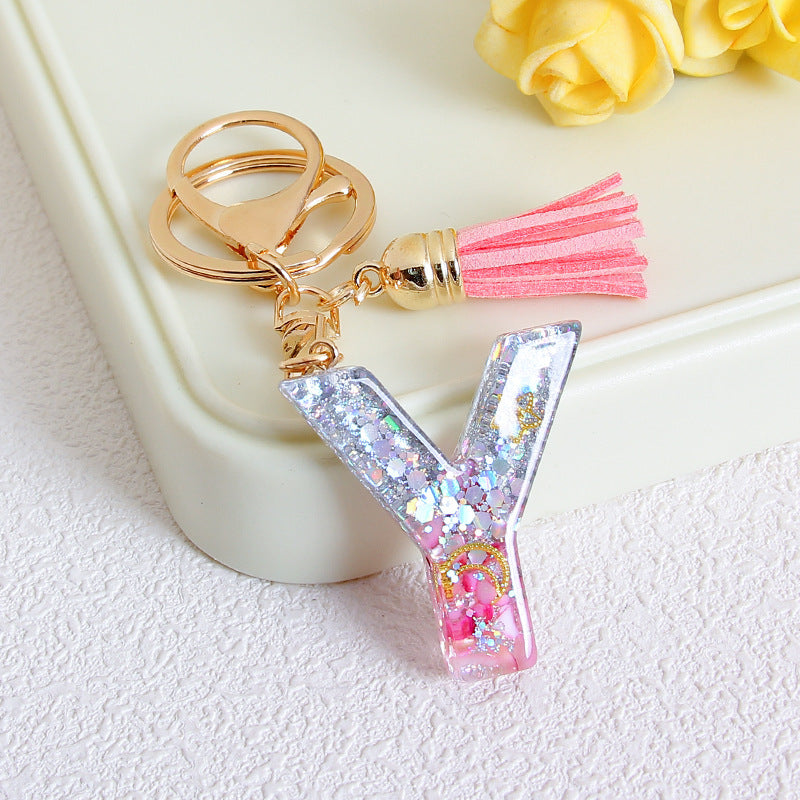 Wholesale Glitter 26 English Letter Tassel Keychain