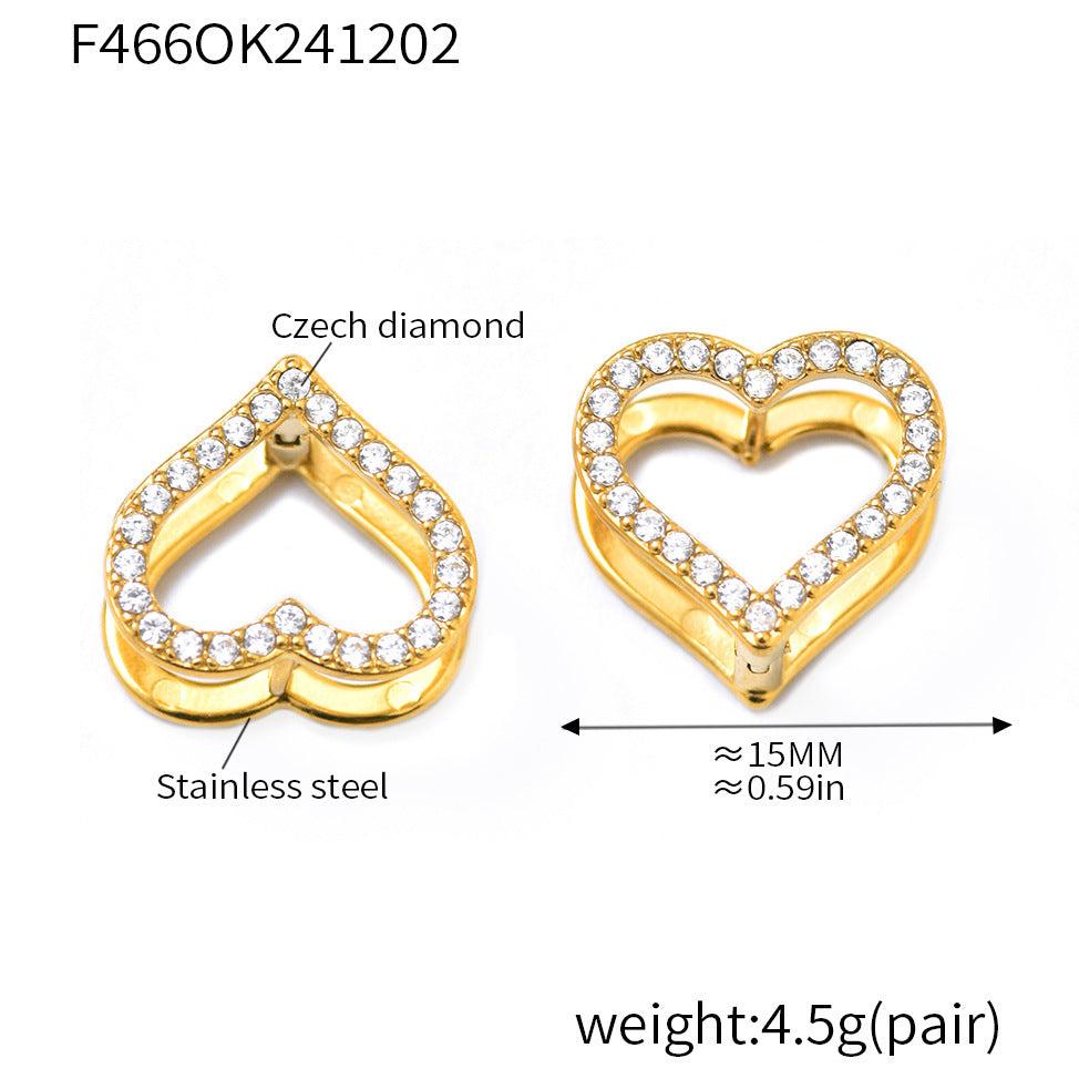 Wholesale  stainless steel double-sided love color zircon earrings