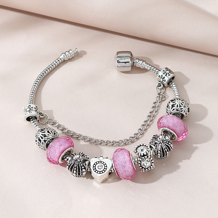 Wholesale beaded crystal bracelet retro hollow crown heart-shaped bracelet