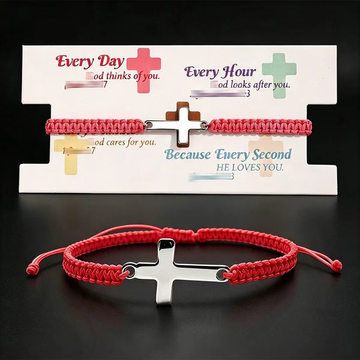 Wholesale Red Handmade Woven Cross Bracelet Stainless Steel Unisex Couple Gift Fashion Accessory