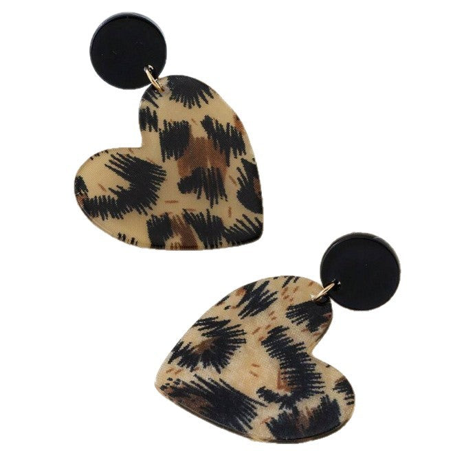 Wholesale  Retro Fashion Leopard Print Heart Acrylic Heart Earrings