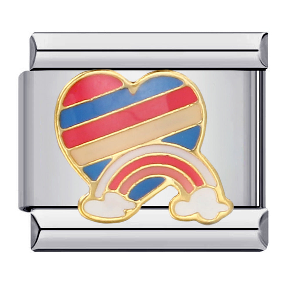 Wholesale Italian Charm Bracelet 9mm DIY Splicing Removable Rainbow Heart Stainless Steel Composable Bracelet