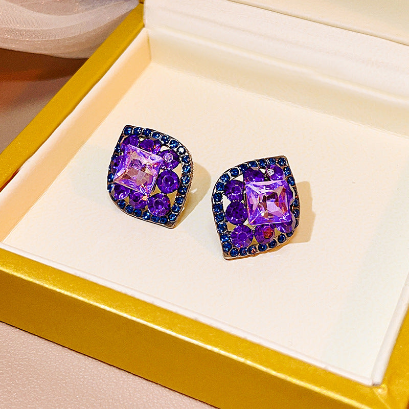 Wholesale Silver Needle Purple Zircon Metal Diamond Earrings