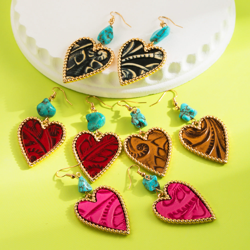 Wholesale Turquoise Western style Alloy  Heart Earrings