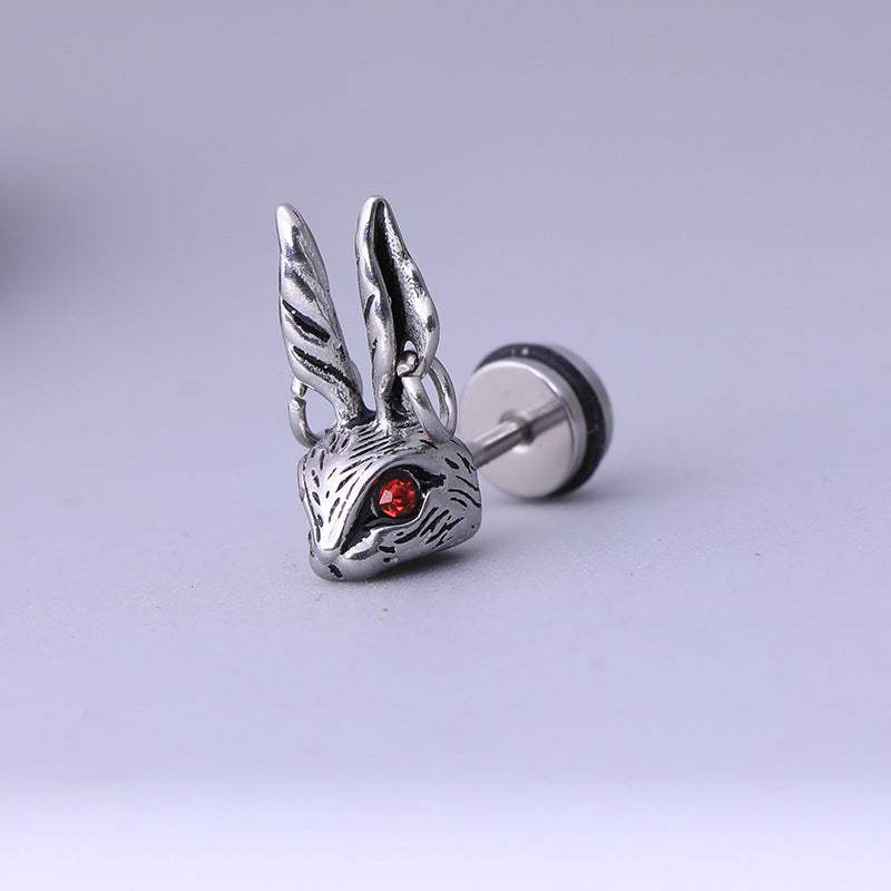 Wholesale Crimson Eyes Rabbit Titanium Steel Earrings
