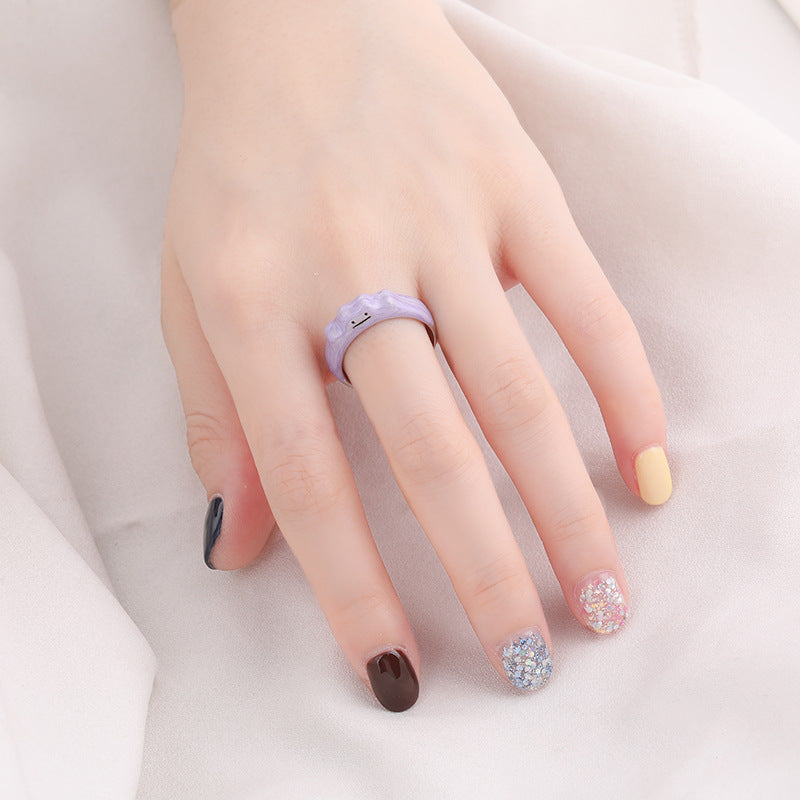 Wholesale  purple treasure change cute smiling face monster ring