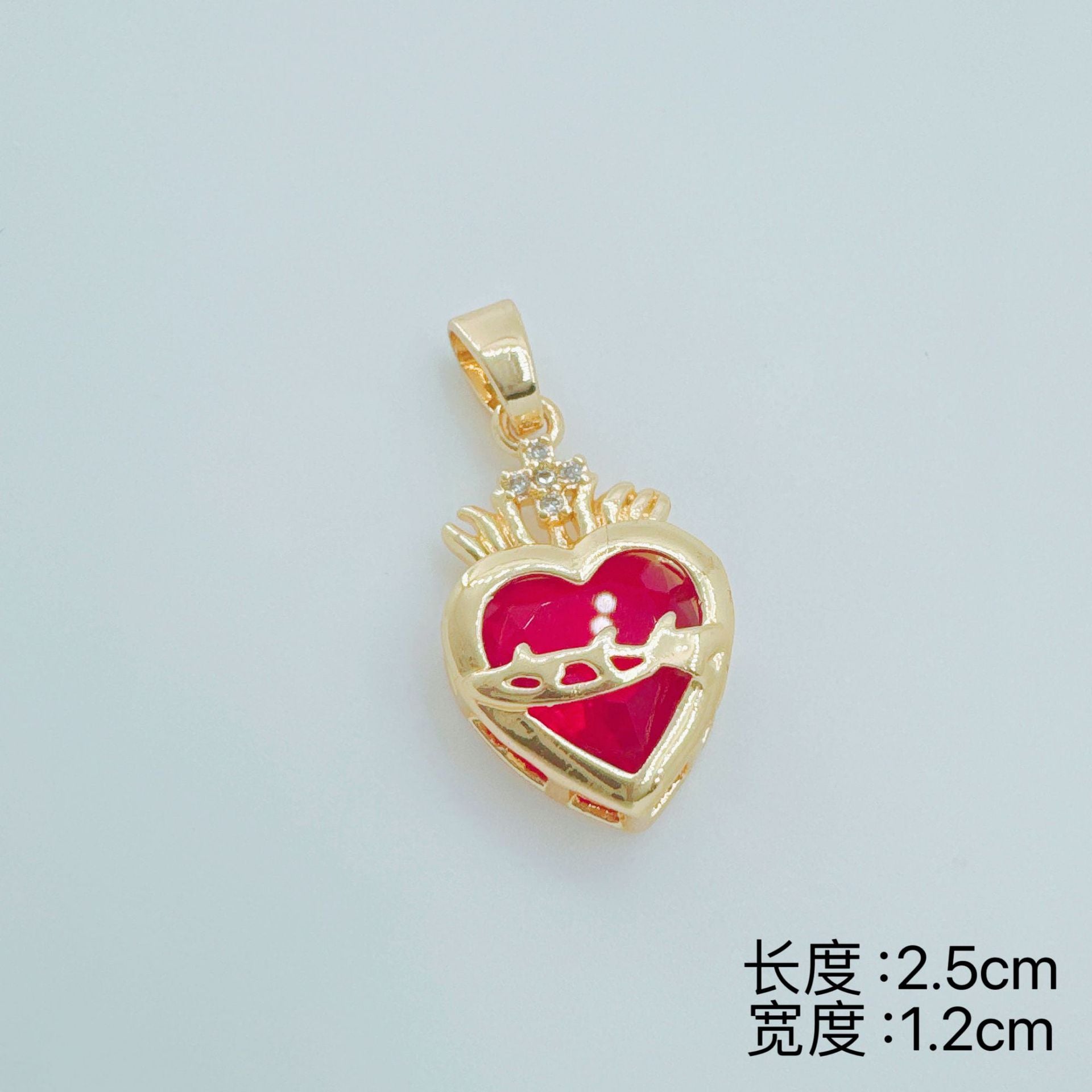 Wholesale European Style Red Heart-Shaped Zircon Cross Pendant Necklace,  Copper Gold-Plated Jewelry Accessory for Women