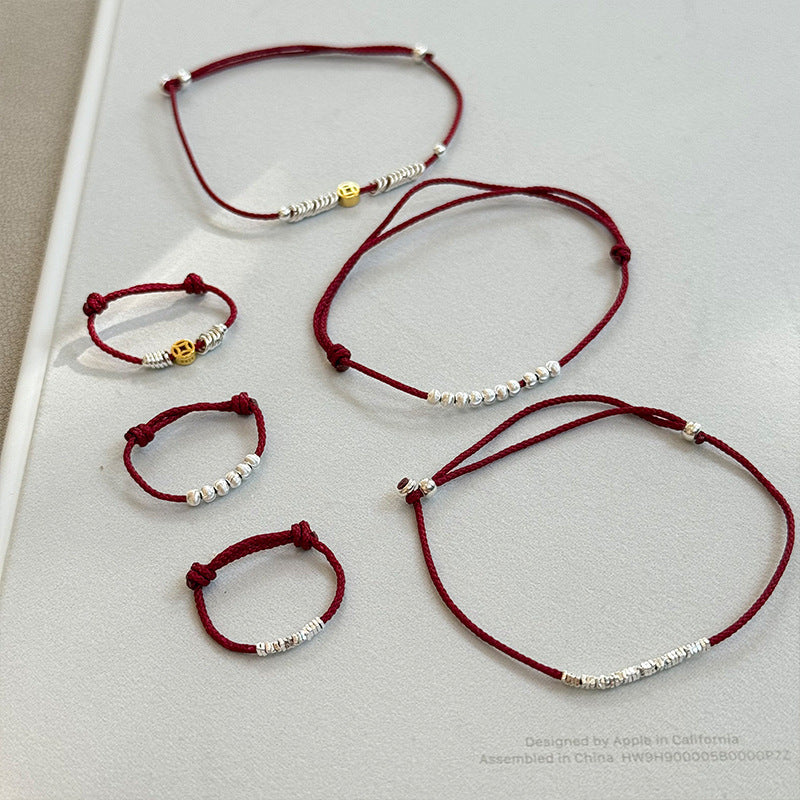 Wholesale red rope set S925 sterling silver hand-woven broken silver red rope bracelet