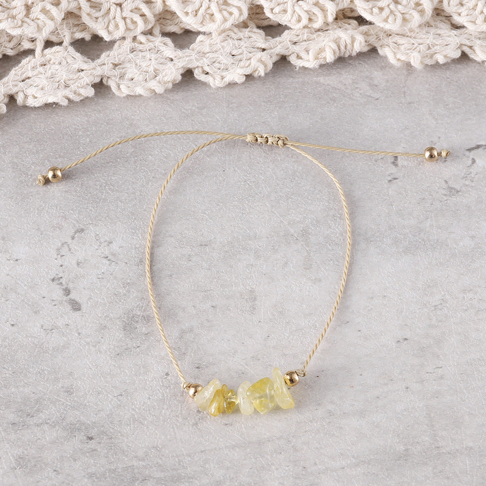 Wholesale Bohemian colorful irregular natural stone gravel adjustable handmade woven bracelet