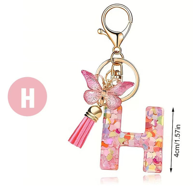 Wholesale Trendy Cute 26 Piece Alphabet Initial Keychain Set With Tassel Butterfly Pendant Bag Charm Gift