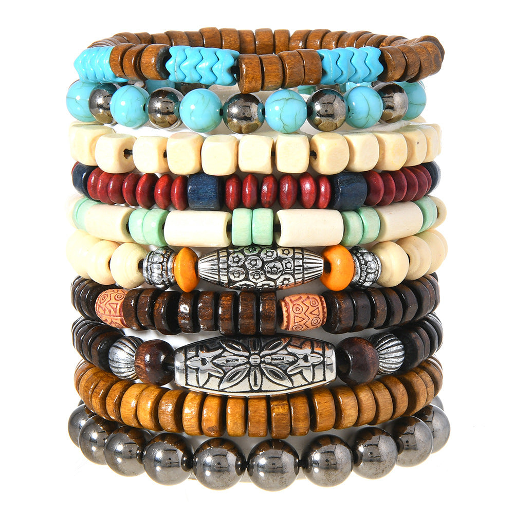 Wholesale Western-style multi-layered wooden bead bracelet