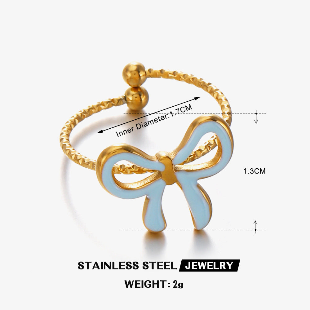 Wholesale Stainless Steel Electroplated Bow Ring - European American Style Jewelry Accessory
