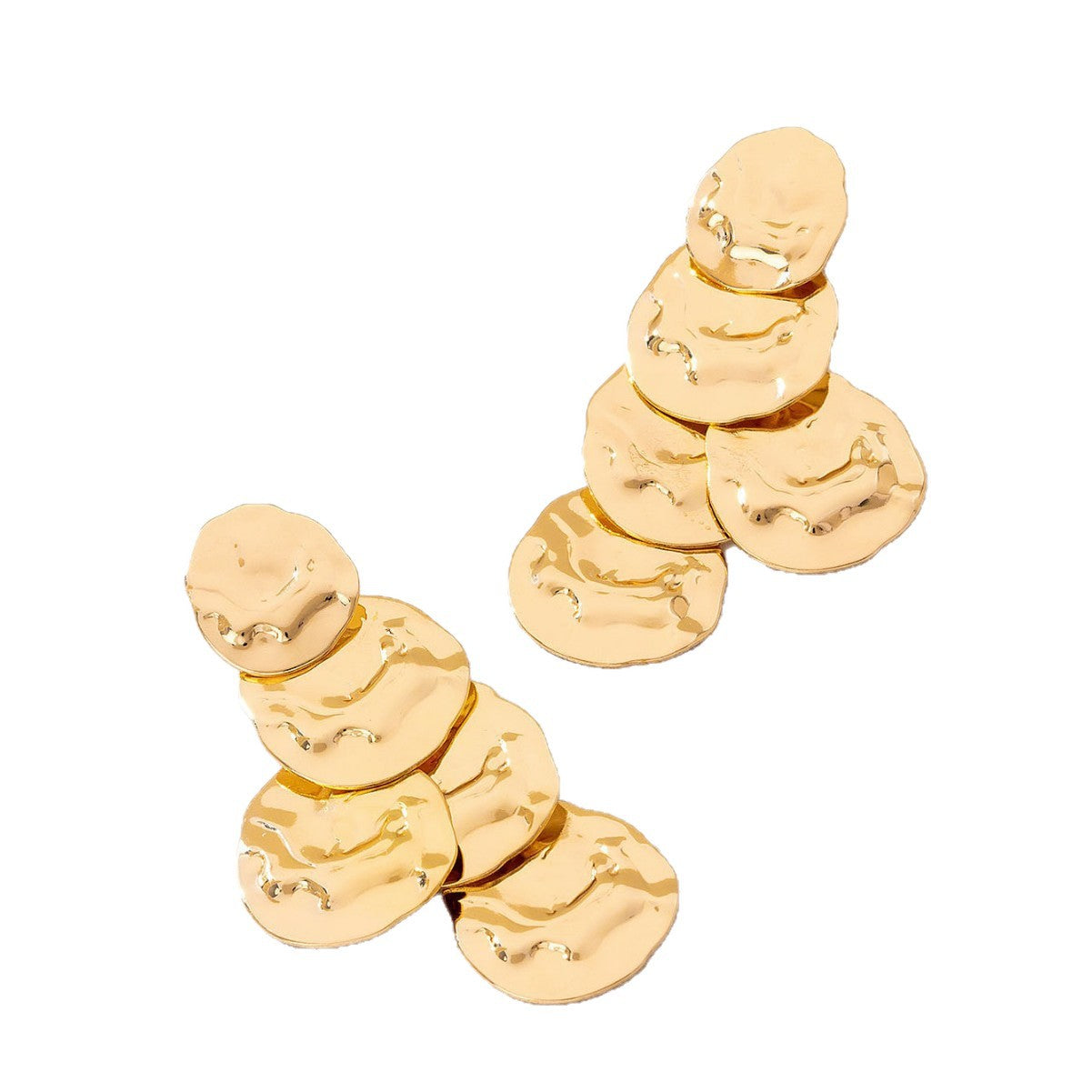 Wholesale Trendy Gold Tone Hammered Round Disc Drop Earrings Long Statement Earrings For Everyday Wear And Boutique Resale