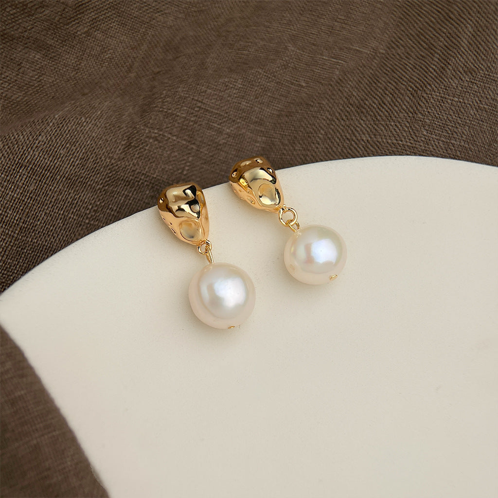 Wholesale Baroque natural pearl French retro earrings