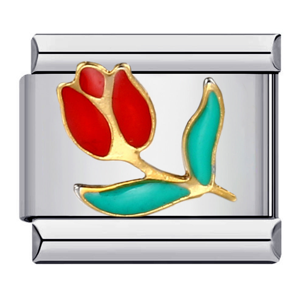 Wholesale Italian Charm Bracelet 9mm DIY Splicing Removable Floral Stainless Steel Composable Bracelet