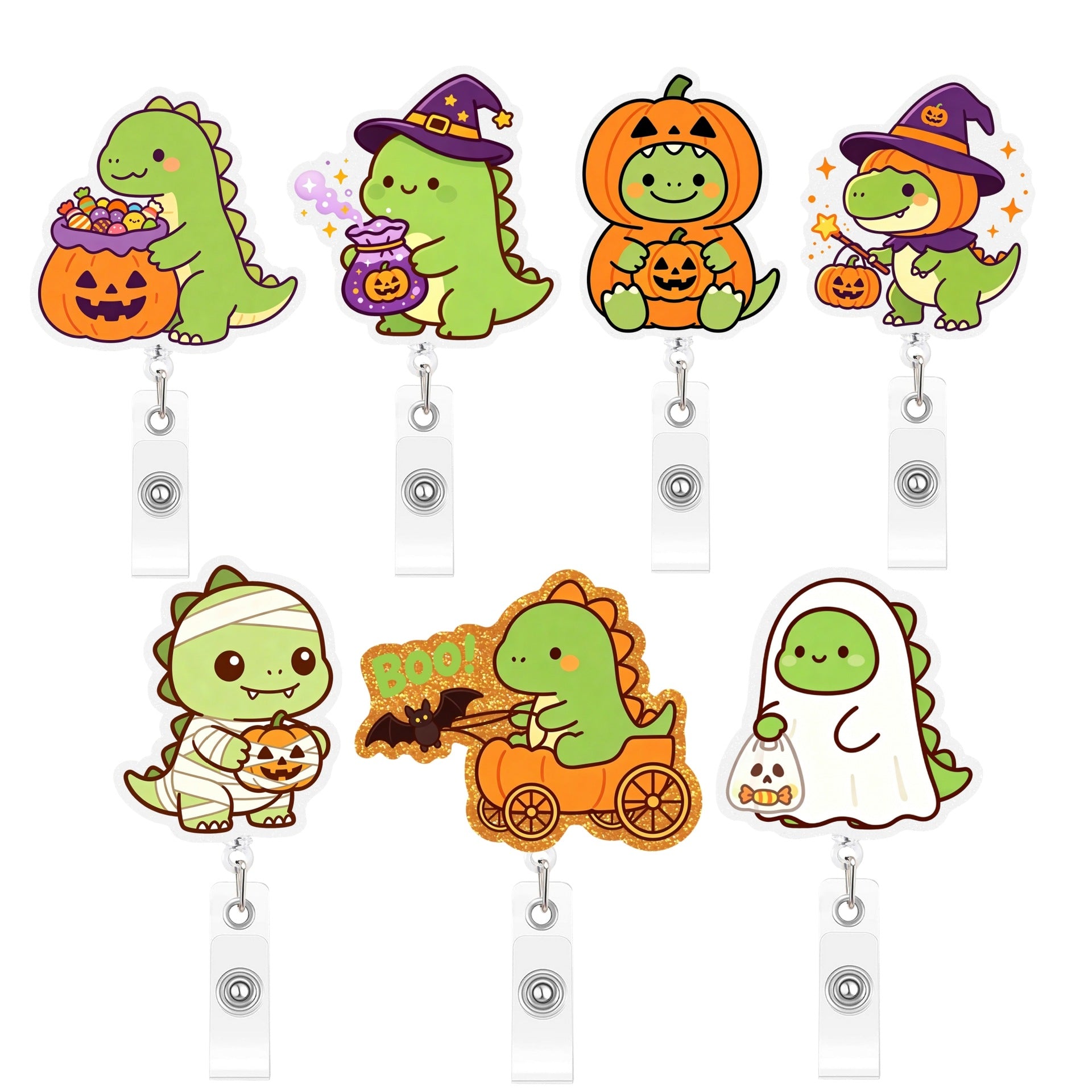Wholesale Cartoon dinosaur -themed acrylic pull-tab retractable ID card holder pendant,  cute and creative office decoration.