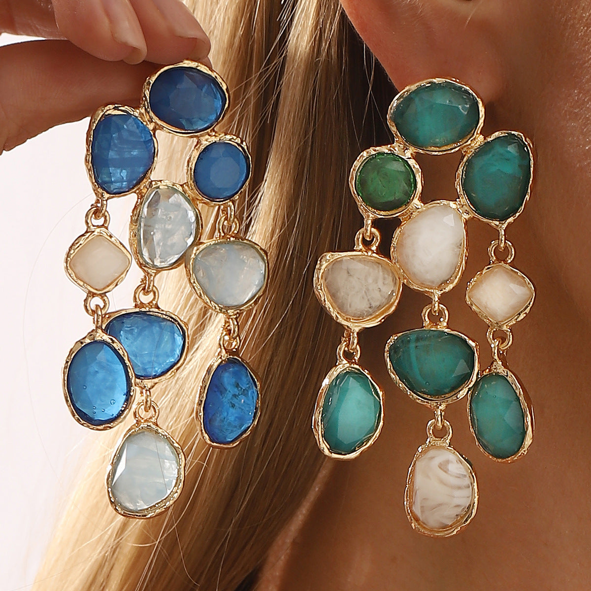 Wholesale  fashion color resin tassel earrings fashion retro national wind exaggerated earrings