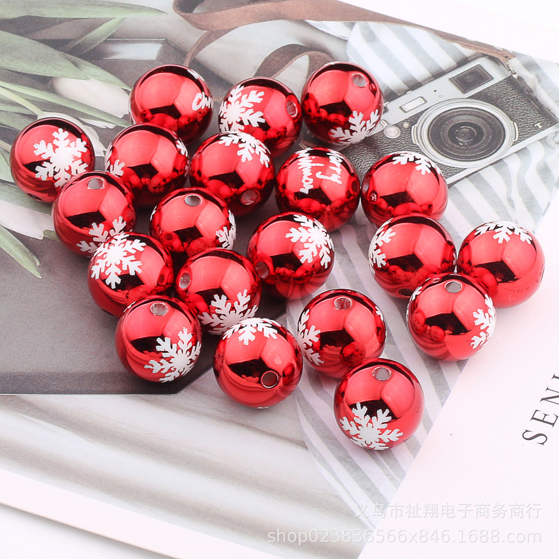 Wholesale 20pcs 16mm Christmas Color Printed Acrylic Round Beads DIY Bead Accessories ACC-BDS-ZhiXiang001