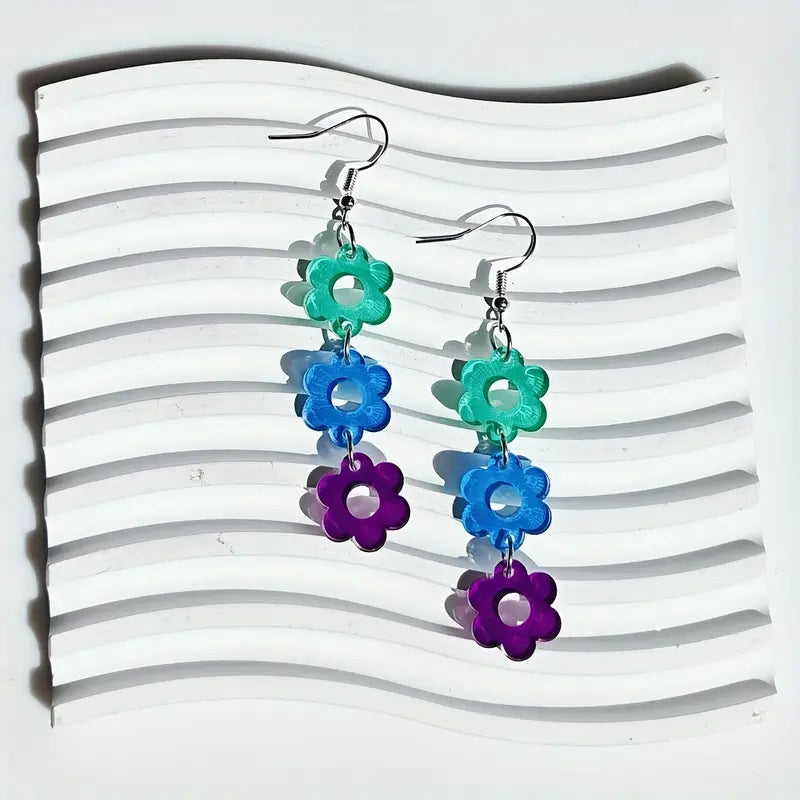 Wholesale  multi-color floret stitching pendant acrylic earrings