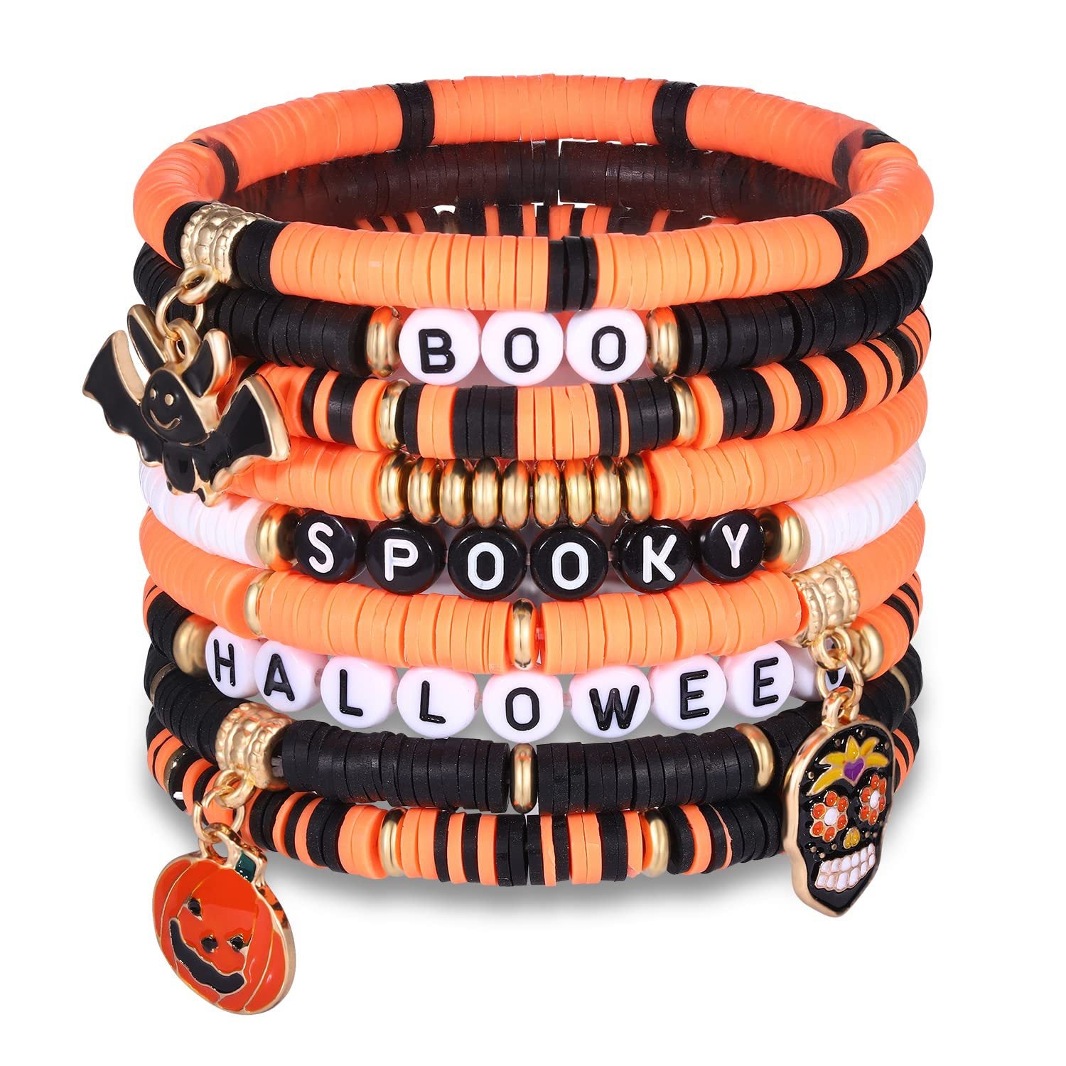 Wholesale Handmade Beaded Boo Letters Bat Ghost Face Soft Clay Halloween Bracelet ACC-BT-FenRui009