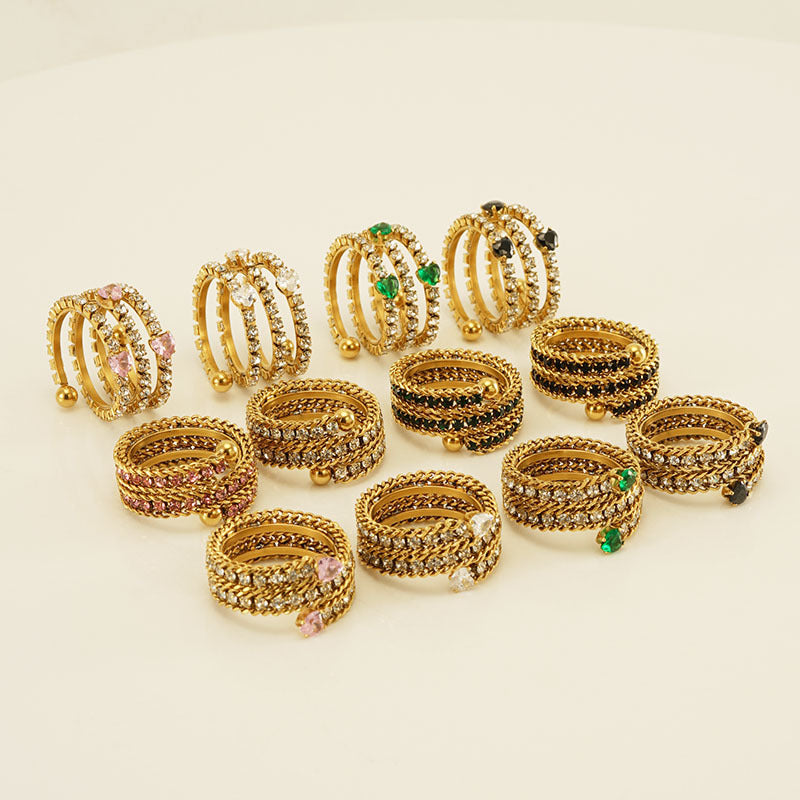 Wholesale Stainless Steel Rings 18k Full Diamond Multi-layer Open Adjustable Rings ACC-RS-ZhongXin006