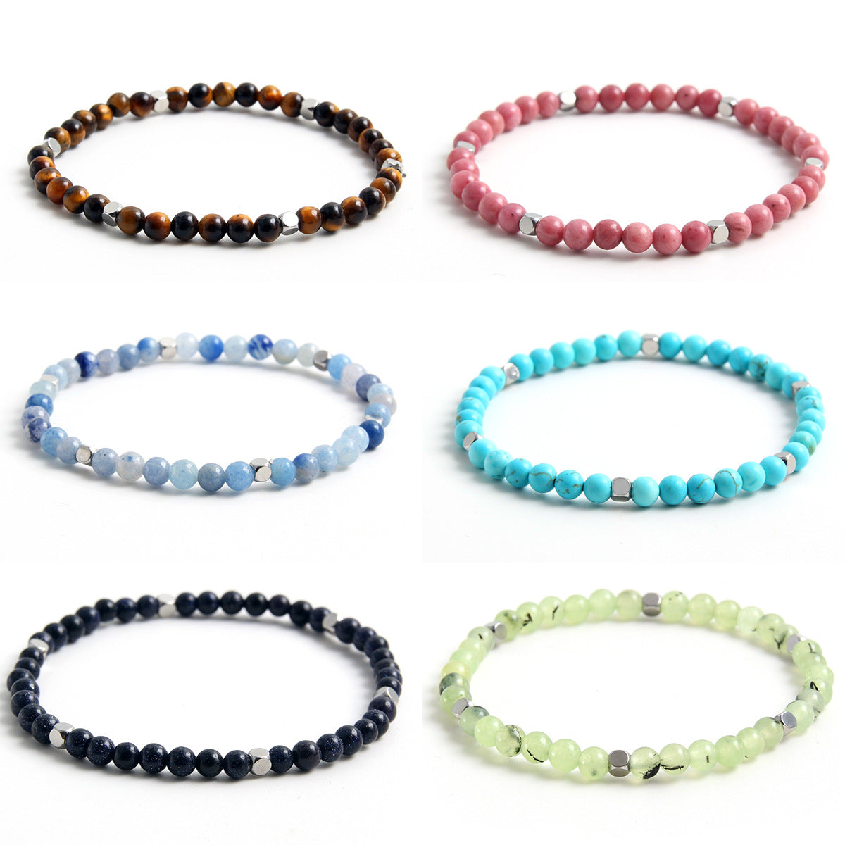 Wholesale 4MM Yellow Tiger Eye Blue Turquoise Natural Stone Handmade Beaded Bracelets ACC-BT-HongMing005