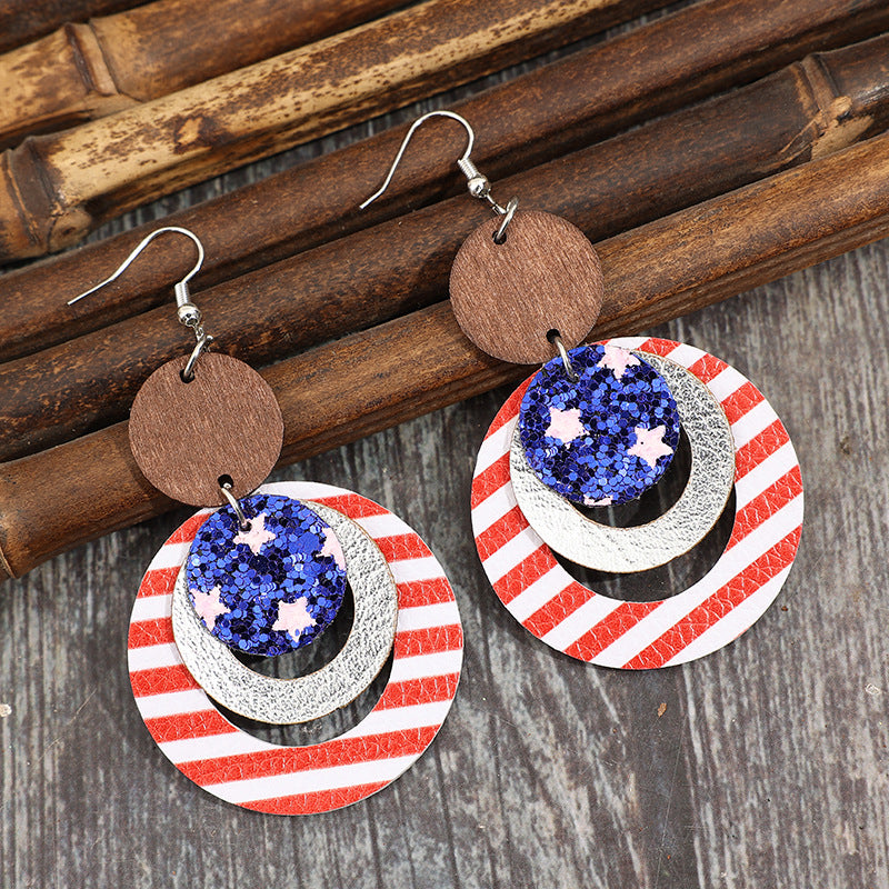 Wholesale Vintage American Independence Day Sequin Hoop Earrings
