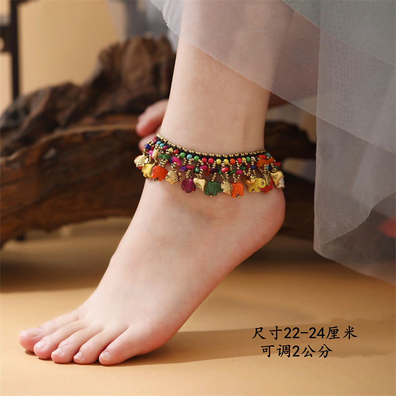 Wholesale Hand-woven ethnic style small elephant bracelet bohemian holiday bracelet anklets