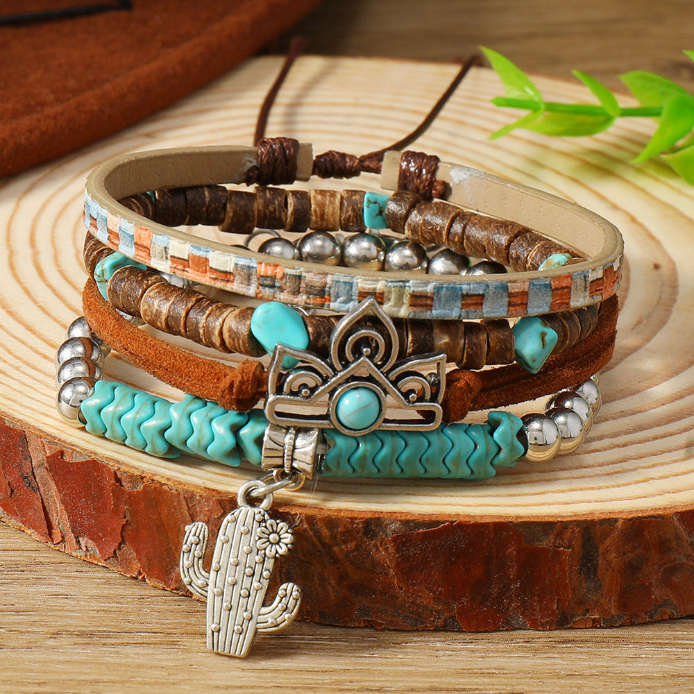 Wholesale Western Cowboy Style Turquoise Multi-layer Beaded Bracelet
