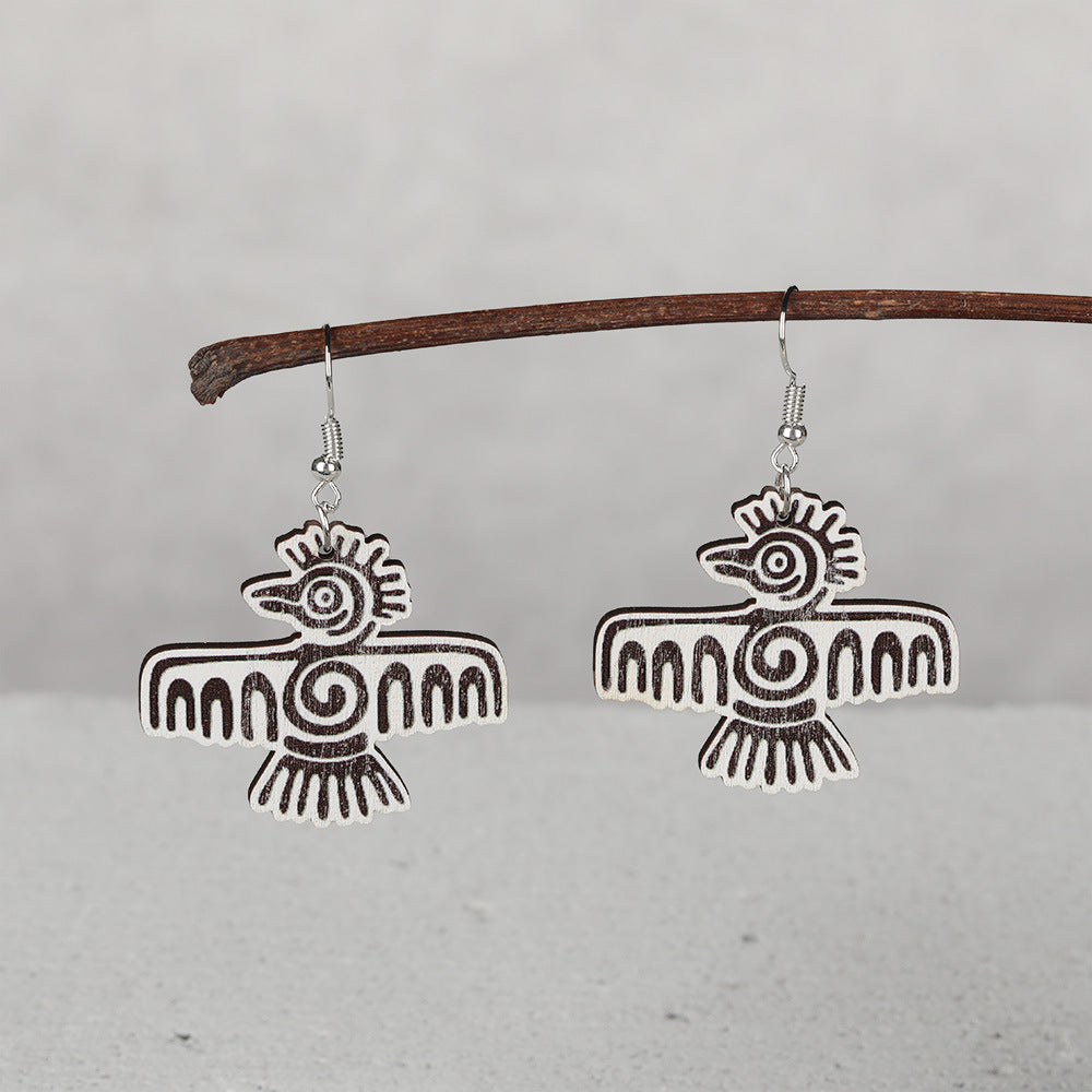 Wholesale wooden animal and Mayan image earrings