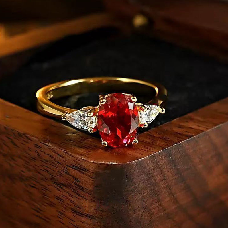 Wholesale Vintage French Red Diamond Ring,  Gold Plated Copper,  Adjustable Open,  Chic Jewelry Accessory for Women,  Gift