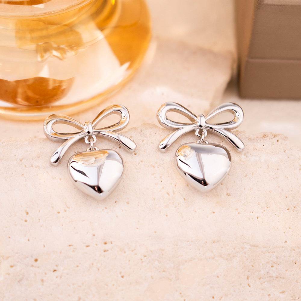 Wholesale Silver Bow Love Stud Earrings