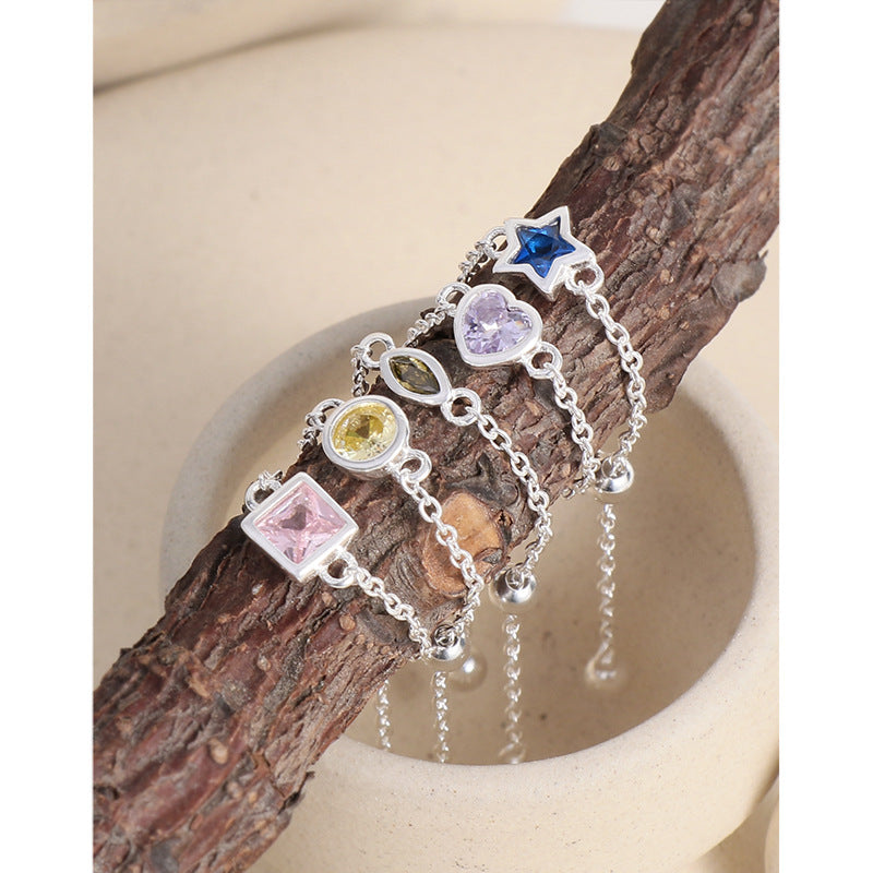 Wholesale  luxury colorful zircon pull ring sterling silver S925 ring