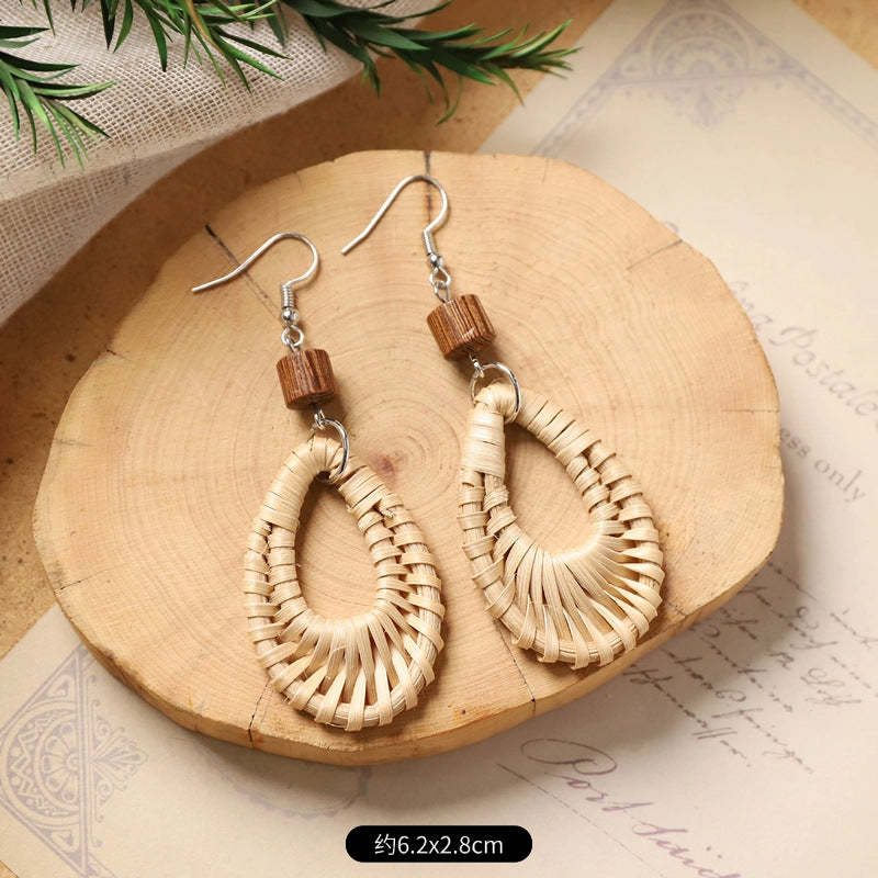 Wholesale Handmade Rattan Woven Bohemian Earrings