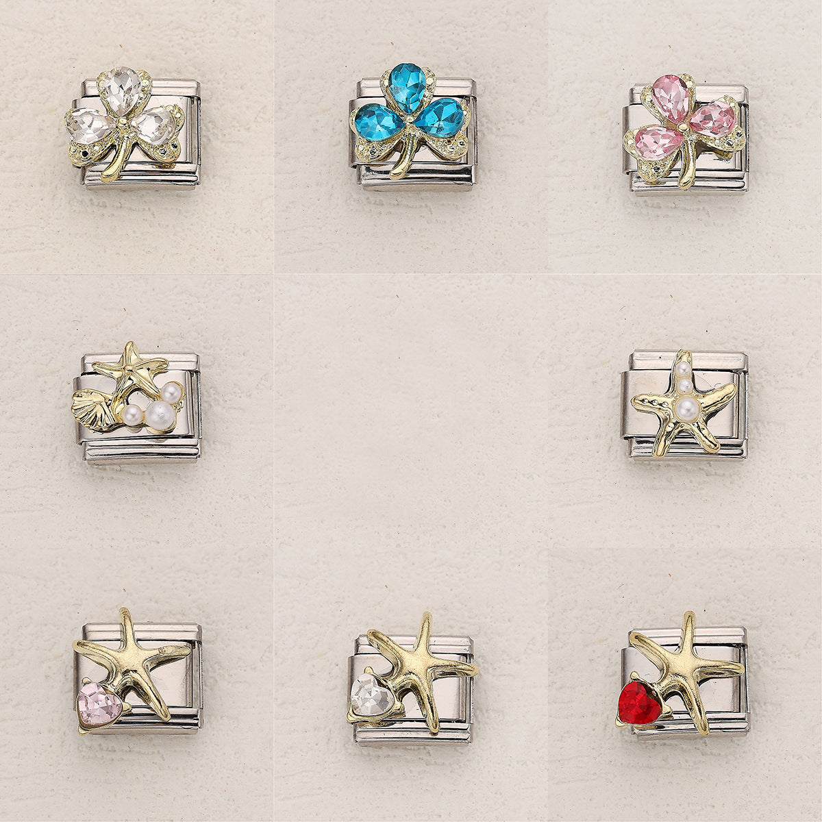 Wholesale 10pcs Italian Charm Bracelet 9mm DIY Splicing Clover Starfish Stainless Steel Composable Bracelet