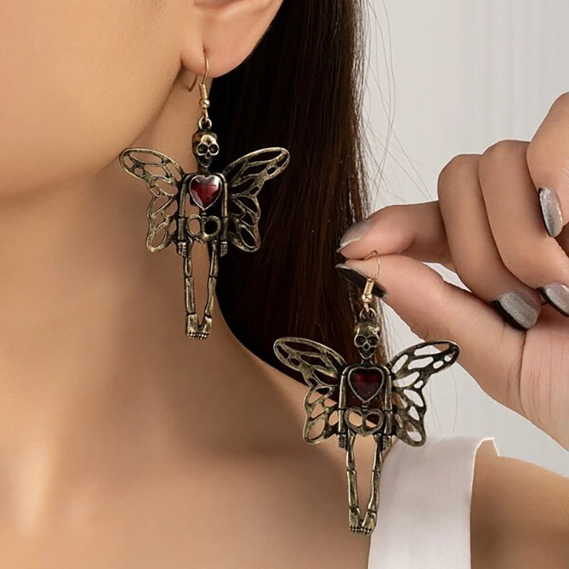 Wholesale Goth Theme Vintage Skull Wings Earrings ACC-ES-FuSu017