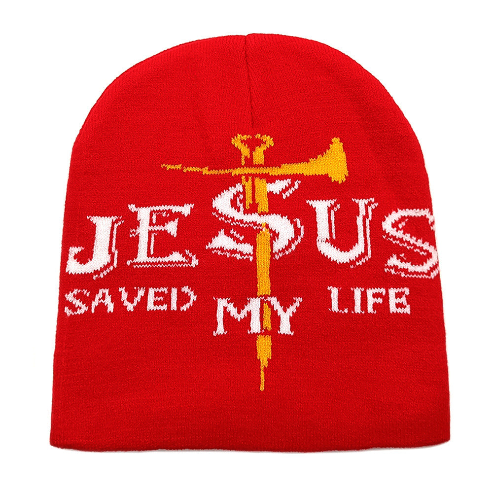 Wholesale Cross Jacquard Knitted Hat Winter Explosions Letter Beanie