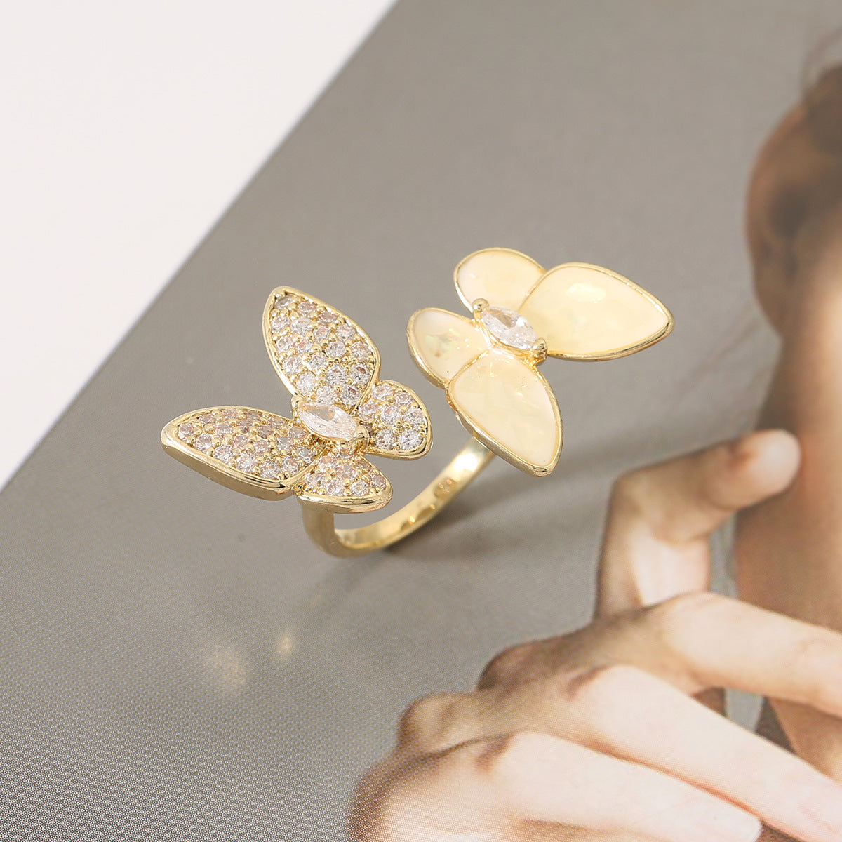 Wholesale  light luxury butterfly ring opening adjustable ring