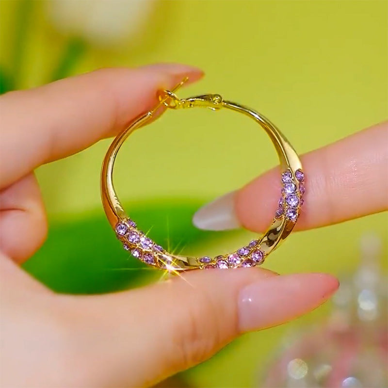 Wholesale Diamond Encrusted Vintage Twisted Hoop Earrings ACC-ES-Huzhe006