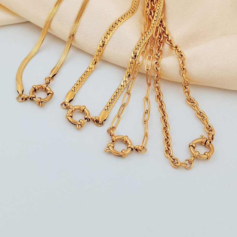 Wholesale Spring Clasp Stainless Steel Electroplated 18K Gold O Necklaces ACC-NE-GuDi012