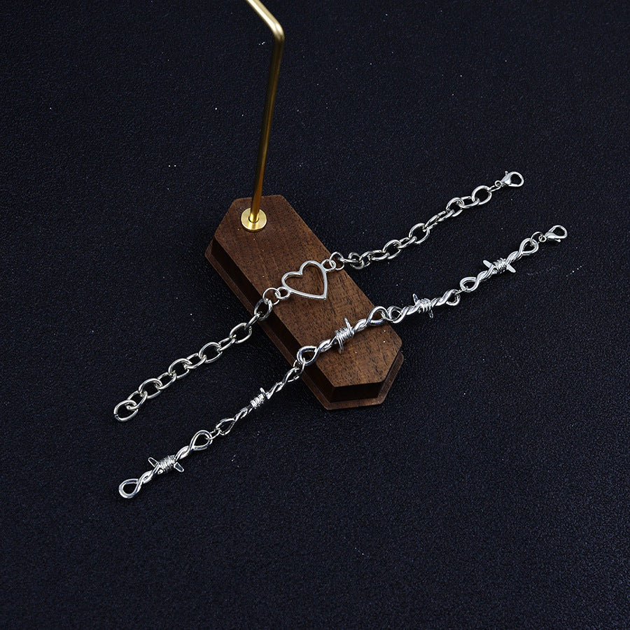 Wholesale Double Layer Gothic Heart Bracelet Antique Silver Unisex Hip Hop Fashion Accessory For Gift Boutique Resale