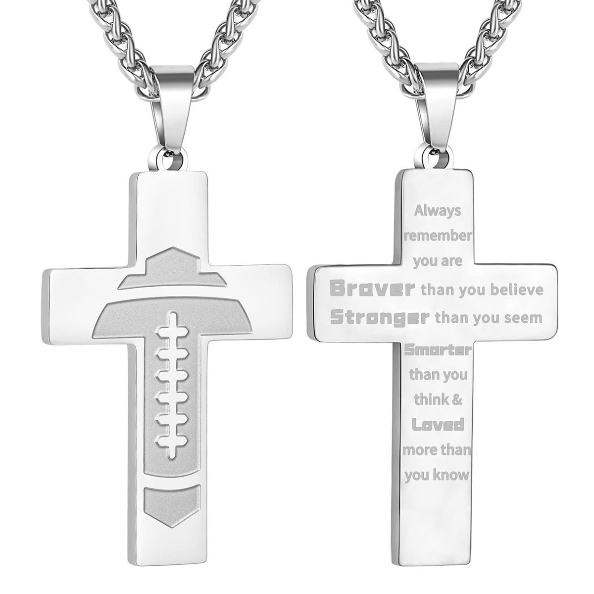 Wholesale American Football Stainless Steel Cross Bible Pendant Necklace