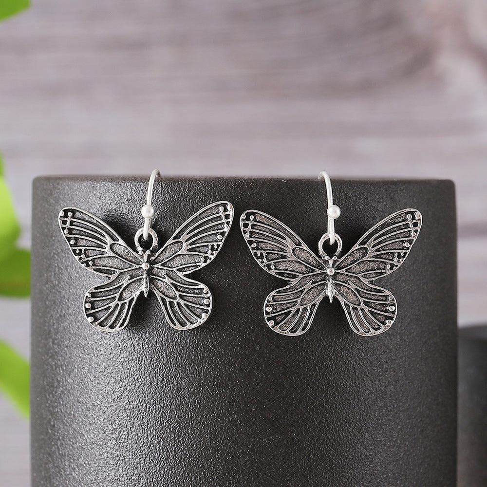 Wholesale Vintage Butterfly Pendant Earrings Ancient Silver Zinc Alloy Punk  Party Jewelry Fashion Accessory For Resale