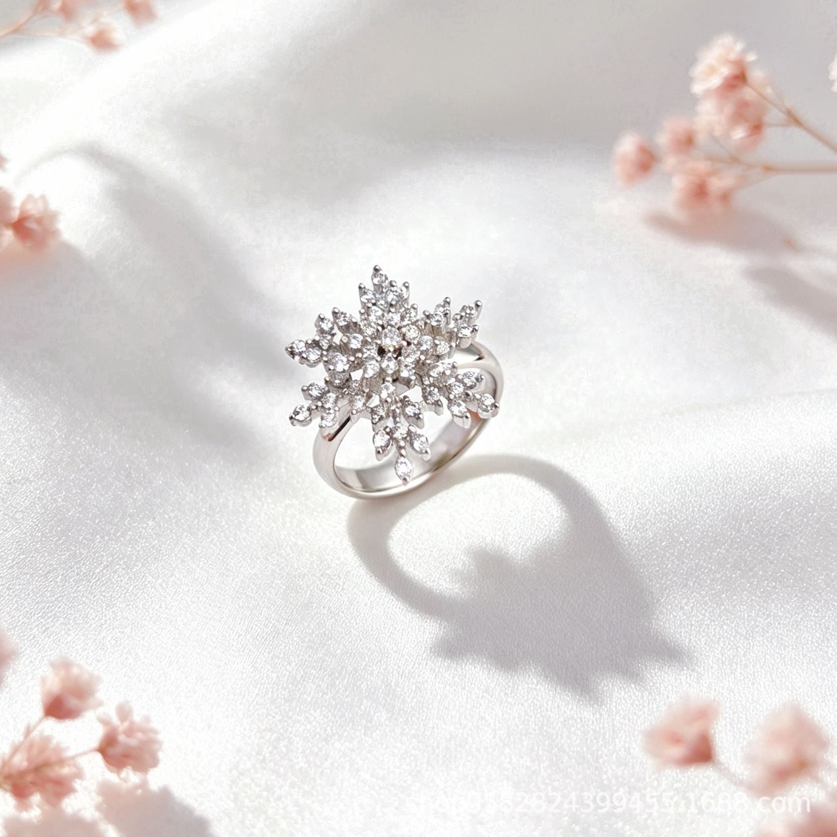 Wholesale 360° Rotating Double-Layer Flower Ring Gold Plated Zircon Fashion Accessory Boutique Gift