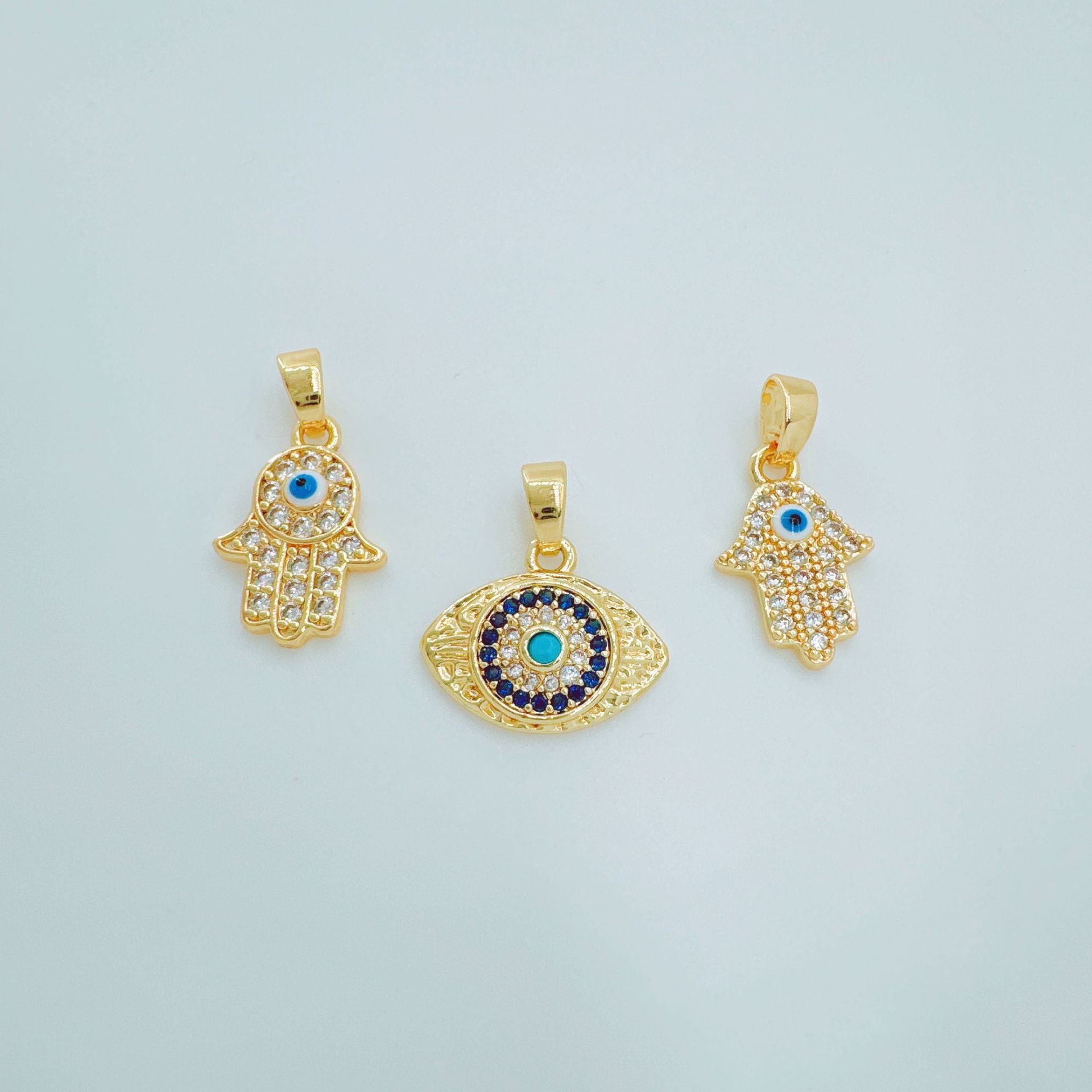 Wholesale Gold Plated Copper Zircon Evil Eye Pendant Charm Fashion Jewelry Accessory for DIY Bracelet Necklace