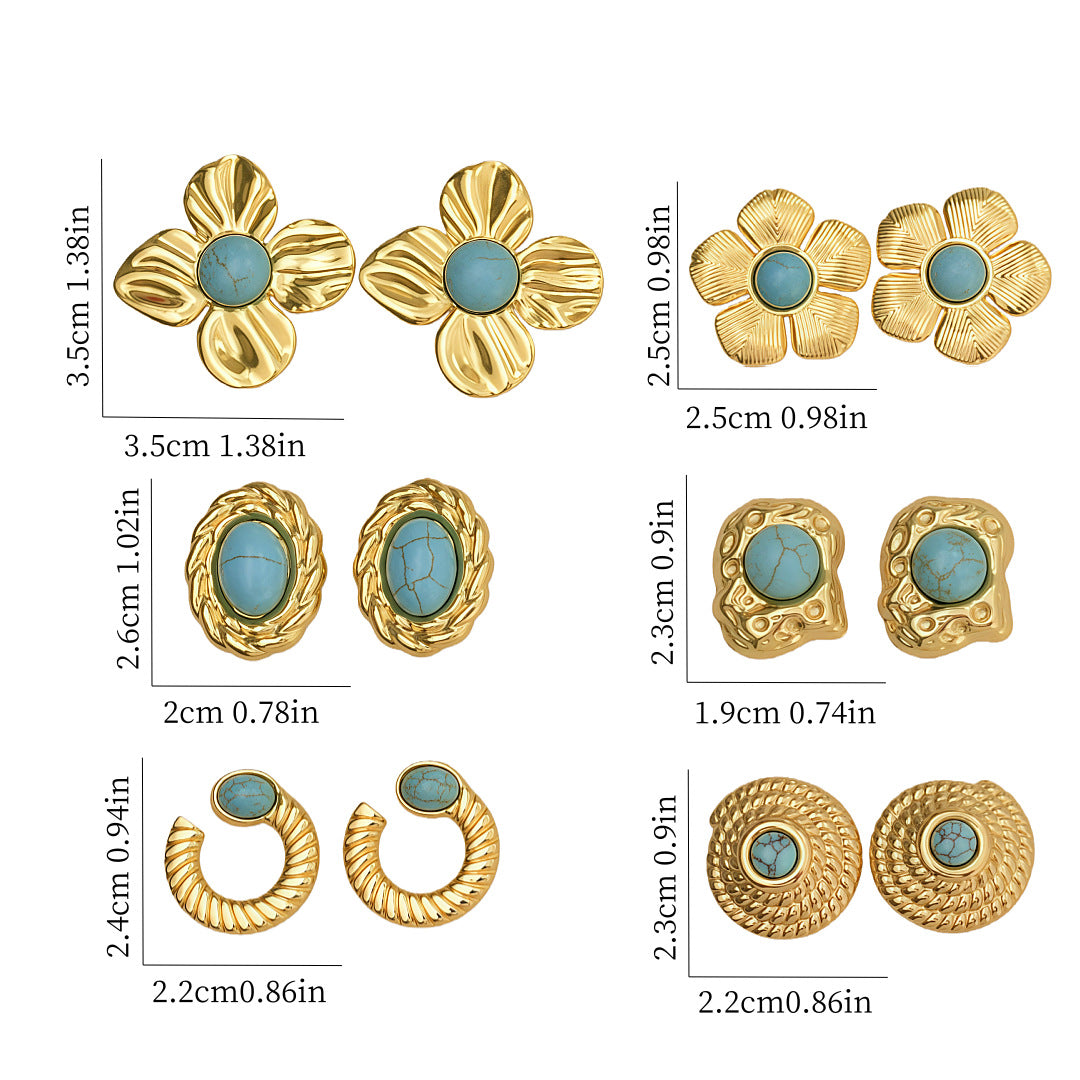 Wholesale Retro Chic Light Luxury Turquoise and Pearl Stud Earrings