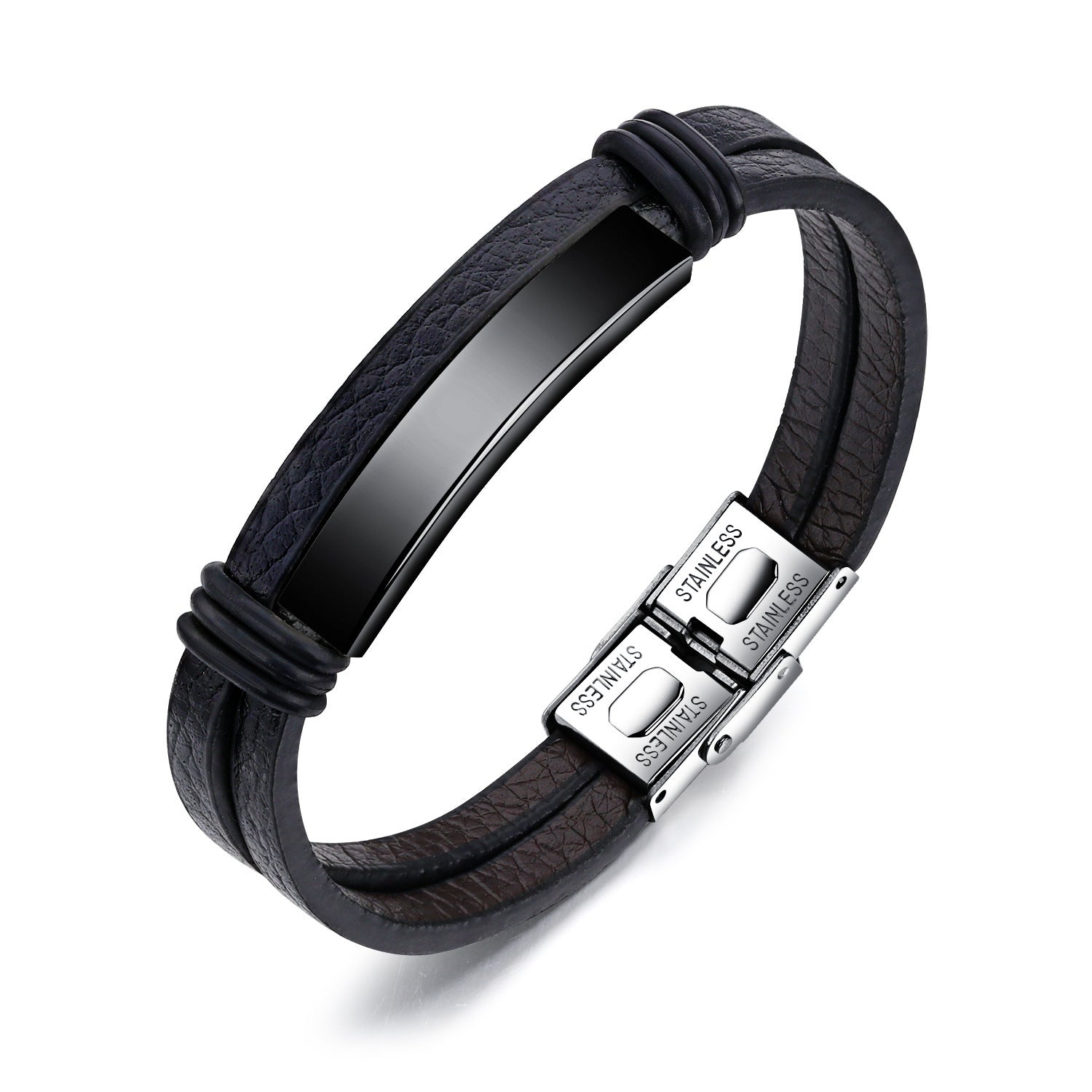 Wholesale Fashion Black Stainless Steel Men's Leather Bracelets ACC-BT-OPK005