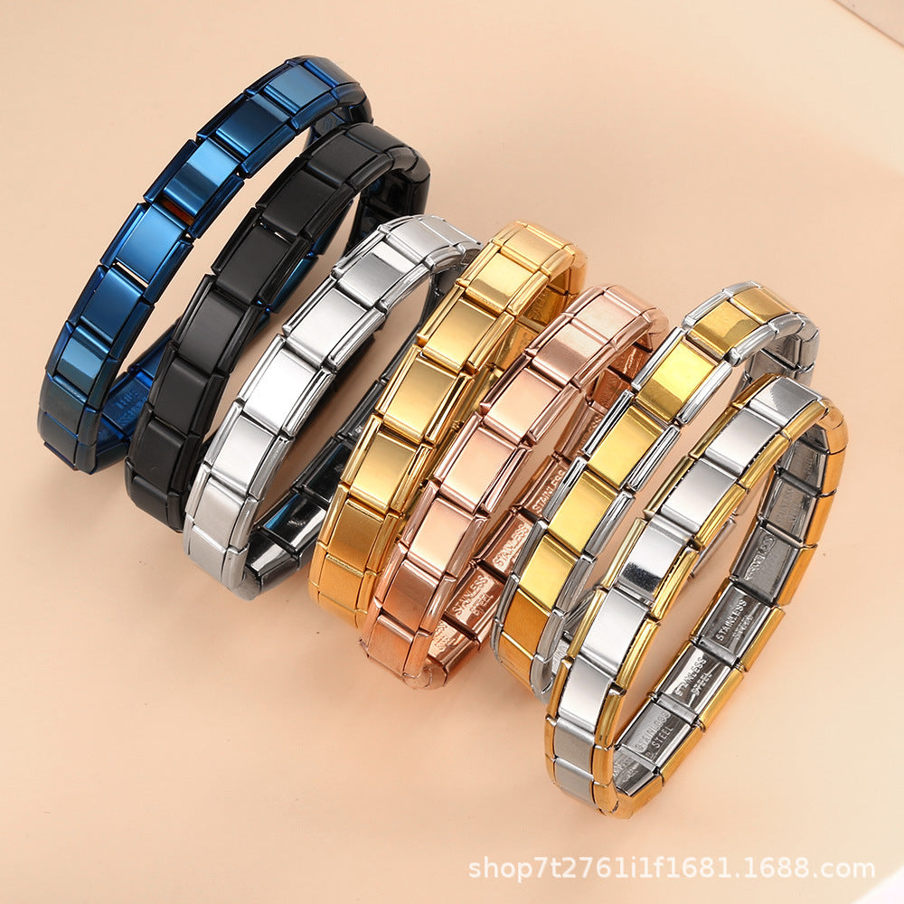 Wholesale Italian Style Stainless Steel Modular Square Block Elastic Bracelet Geometric Jewelry Accessory Gift
