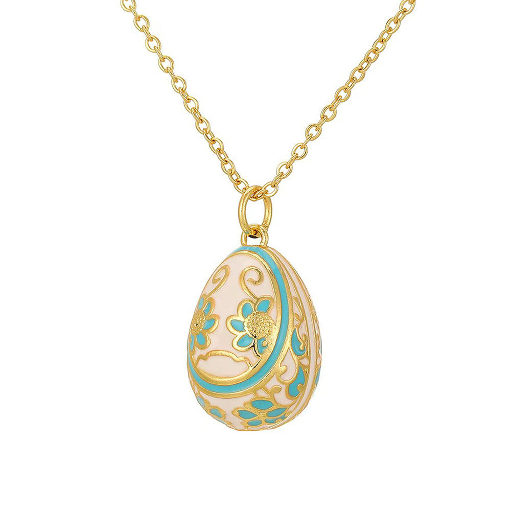 Wholesale 18K Real Gold Copper Zircon Easter Egg Necklace