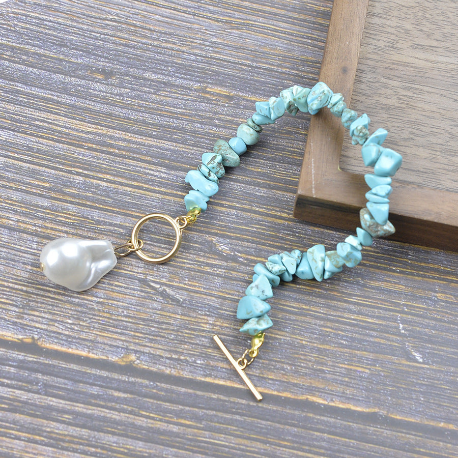 Wholesale Retro Turquoise Pearl Necklace Asymmetrical Design Fashion Accessory Gift for Women